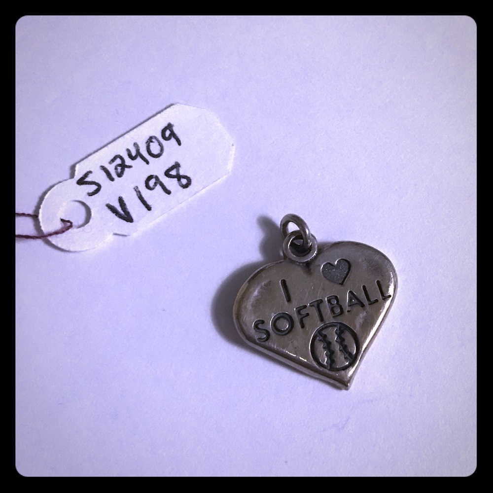 Sterling Silver Softball Heart Charm